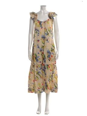 The GREAT Floral Ruffle-Sleeve Midi Dress SIZE 2/M